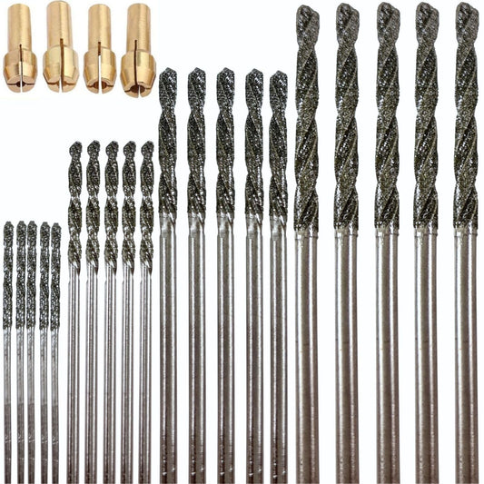 Diamond Drill Bit Set 1mm 1.5mm 2mm 2.5mm 20 Pieces 4 Sizes Twist Tip Jewelry Beach Sea Glass Shells Gemstones Lapidary Ornament Bracelet Necklace Art drilax-tools