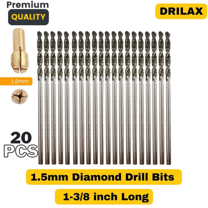 Diamond Drill Bit 1.5mm Set 20 Pcs Jewelry Beach Sea Glass Shells Gemstones 20 Pieces Twist Bits Kit Pack by Drilax