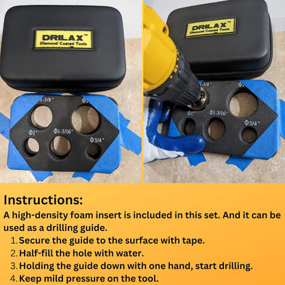 Drilax 5 Pcs Diamond Drill Bit Set 3/4", 1", 1-3/16", 1-3/8", 1-5/8" Wet Cutting Tiles, Glass, Fish Tanks, Marble, Granite, Ceramic, Porcelain, Bottle drilax-tools