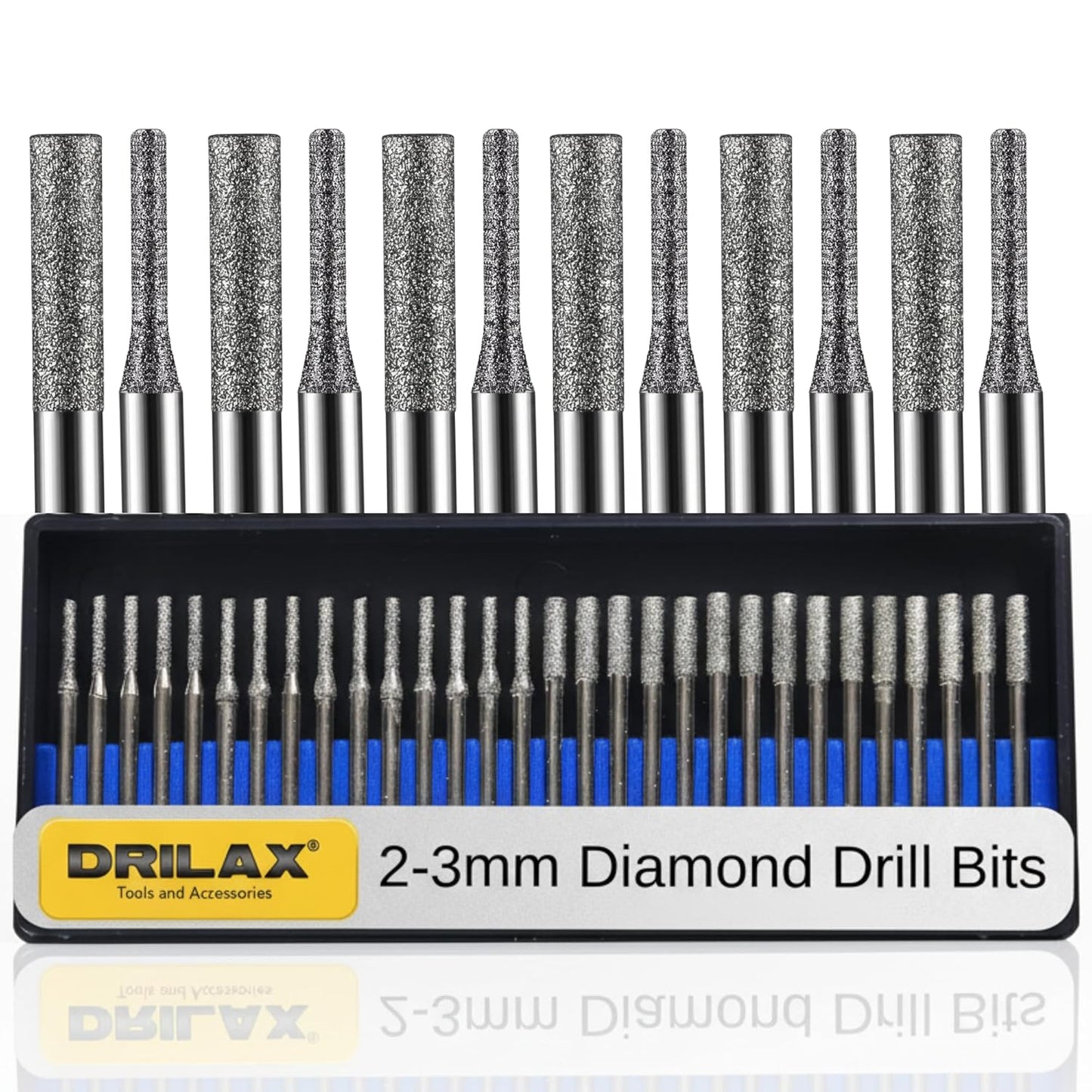 30pc 2mm & 3mm Mixed Cylindrical Diamond Burr Kit | Drilax