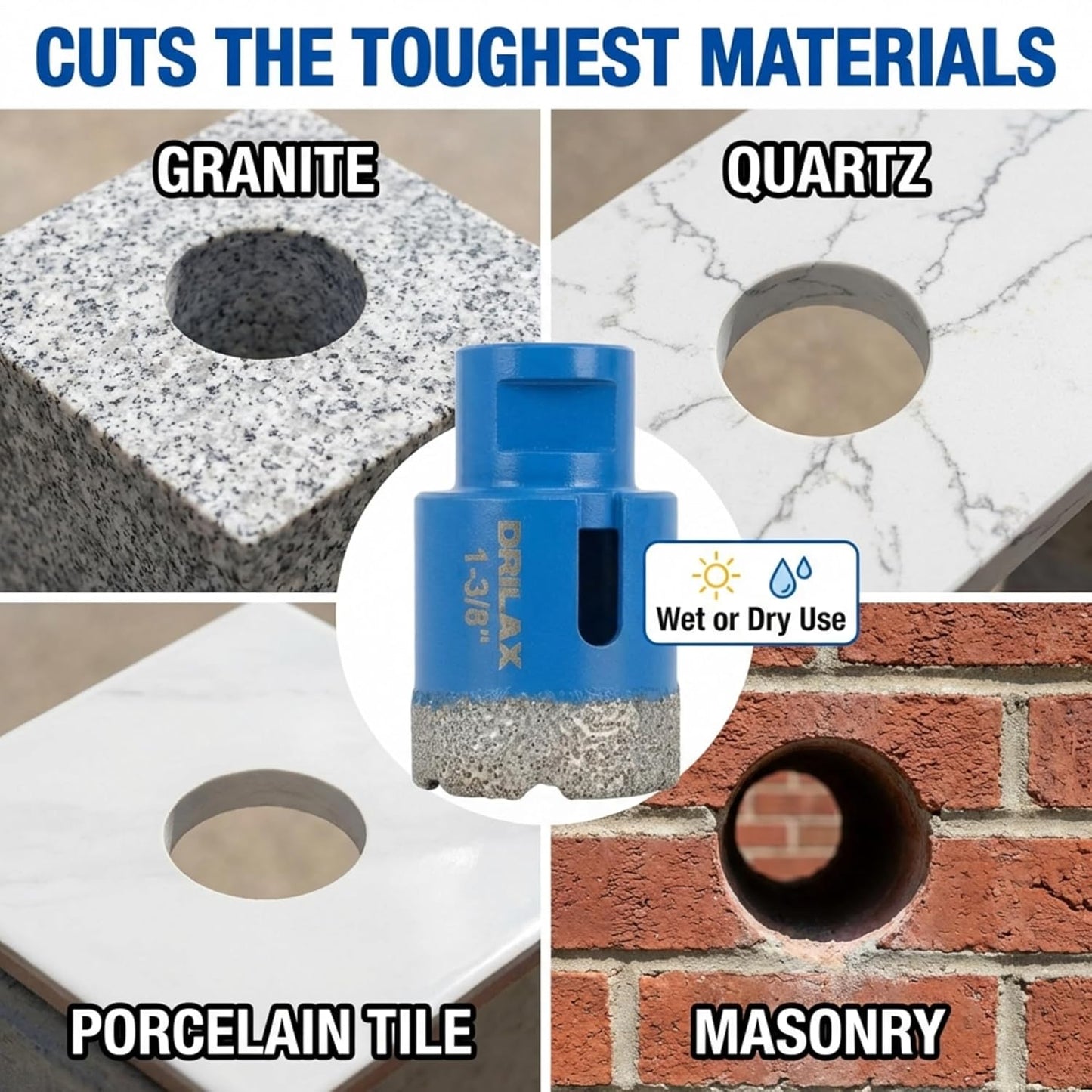 1-3/8 Inch Diamond Hole Saw | 5/8"-11 Angle Grinder | Concrete & Tile