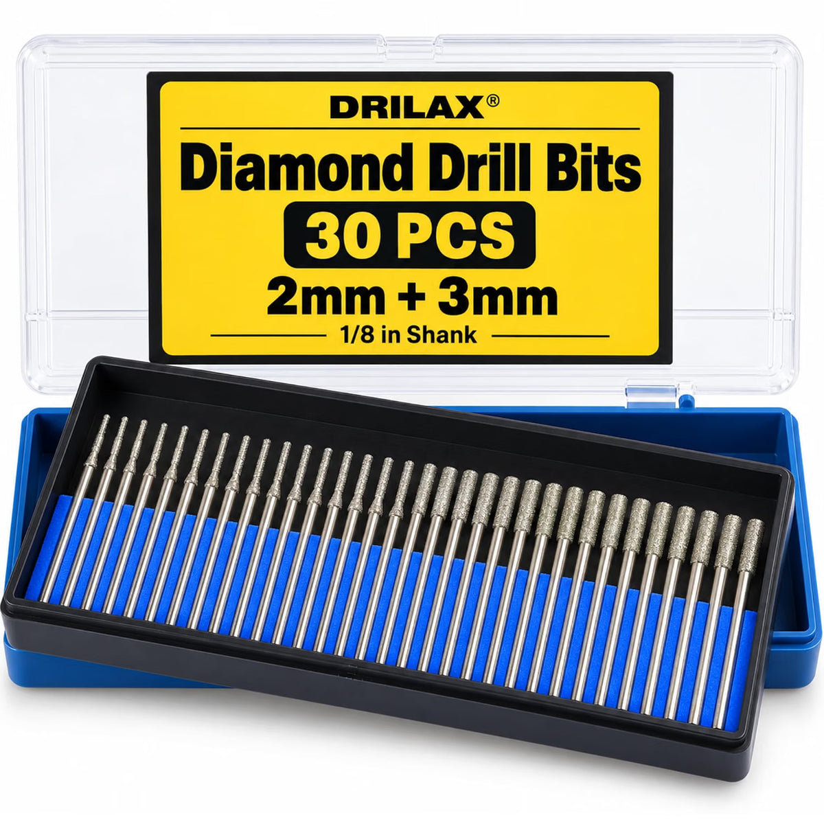 30pc 2mm & 3mm Mixed Cylindrical Diamond Burr Kit | Drilax