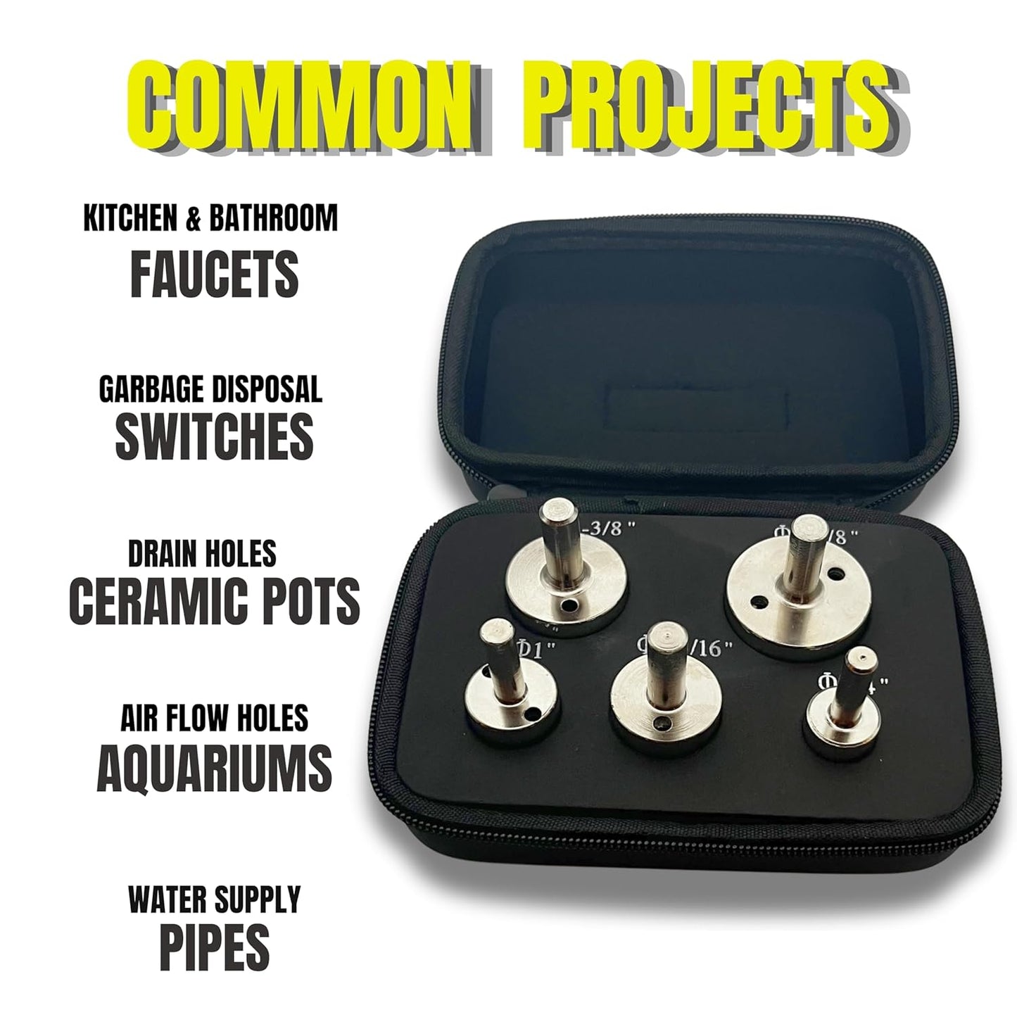 Drilax 5 Pcs Diamond Drill Bit Set 3/4", 1", 1-3/16", 1-3/8", 1-5/8" Wet Cutting Tiles, Glass, Fish Tanks, Marble, Granite, Ceramic, Porcelain, Bottle drilax-tools