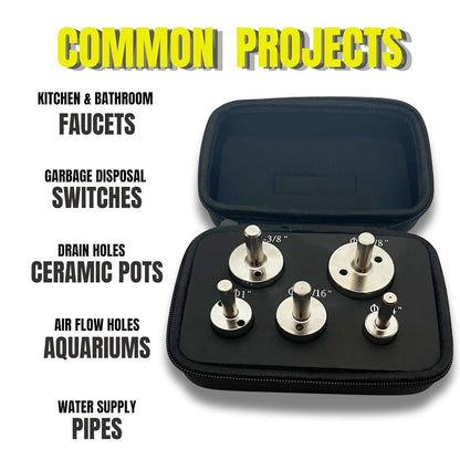 Drilax 5 Pcs Diamond Drill Bit Set 3/4", 1", 1-3/16", 1-3/8", 1-5/8" Wet Cutting Tiles, Glass, Fish Tanks, Marble, Granite, Ceramic, Porcelain, Bottle drilax-tools