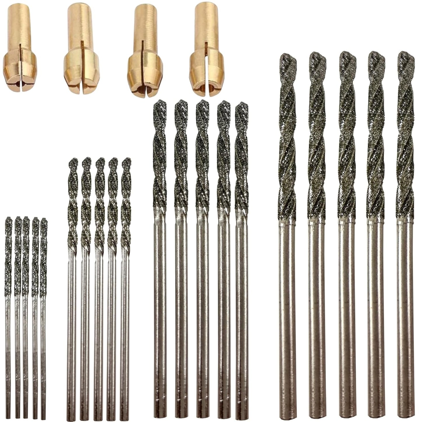 Drilax Diamond Drill Bits for Glass, Stones, Jewelry & Lapidary (1mm to 2.5 mm) 24 Pcs Set Collets Included
