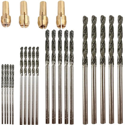 Drilax Diamond Drill Bits for Glass, Stones, Jewelry & Lapidary (1mm to 2.5 mm) 24 Pcs Set Collets Included