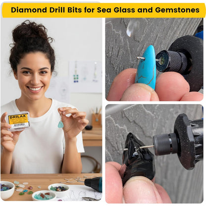 Drilax Diamond Drill Bits for Glass, Stones, Jewelry & Lapidary (1mm to 2.5 mm) 24 Pcs Set Collets Included