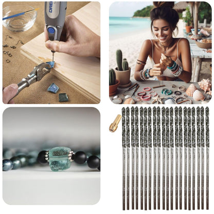Diamond Drill Bit 1.5mm Set 20 Pcs Jewelry Beach Sea Glass Shells Gemstones 20 Pieces Twist Bits Kit Pack by Drilax