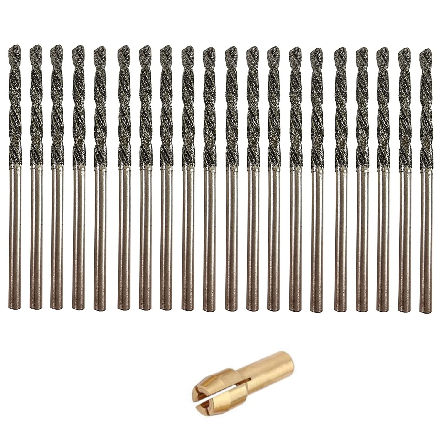 Diamond Drill Bit 2.5mm 20 Pieces Set Twist Tip Glass Drilling Making Jewelry Necklace Earrings Pendants Bracelets with Sea Shells Beach Rocks Ceramic Porcelain Gemstones drilax-tools