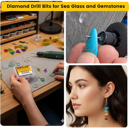 Drilax Diamond Drill Bits for Glass, Stones, Jewelry & Lapidary (1mm to 2.5 mm) 24 Pcs Set Collets Included