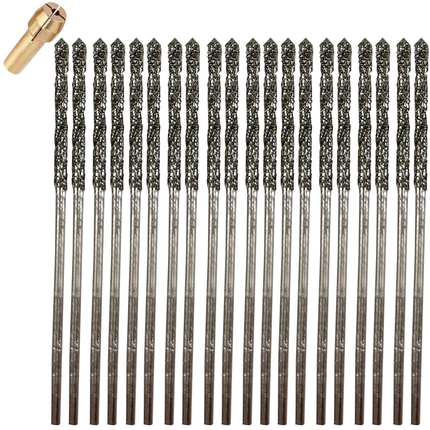 1mm Diamond Bits For Drilling Stone Compatible with Dremel Drill Bit Set Twist Tip Design Jewelry Sea Glass Beach Shell Gemstone 20 Pieces Set drilax-tools