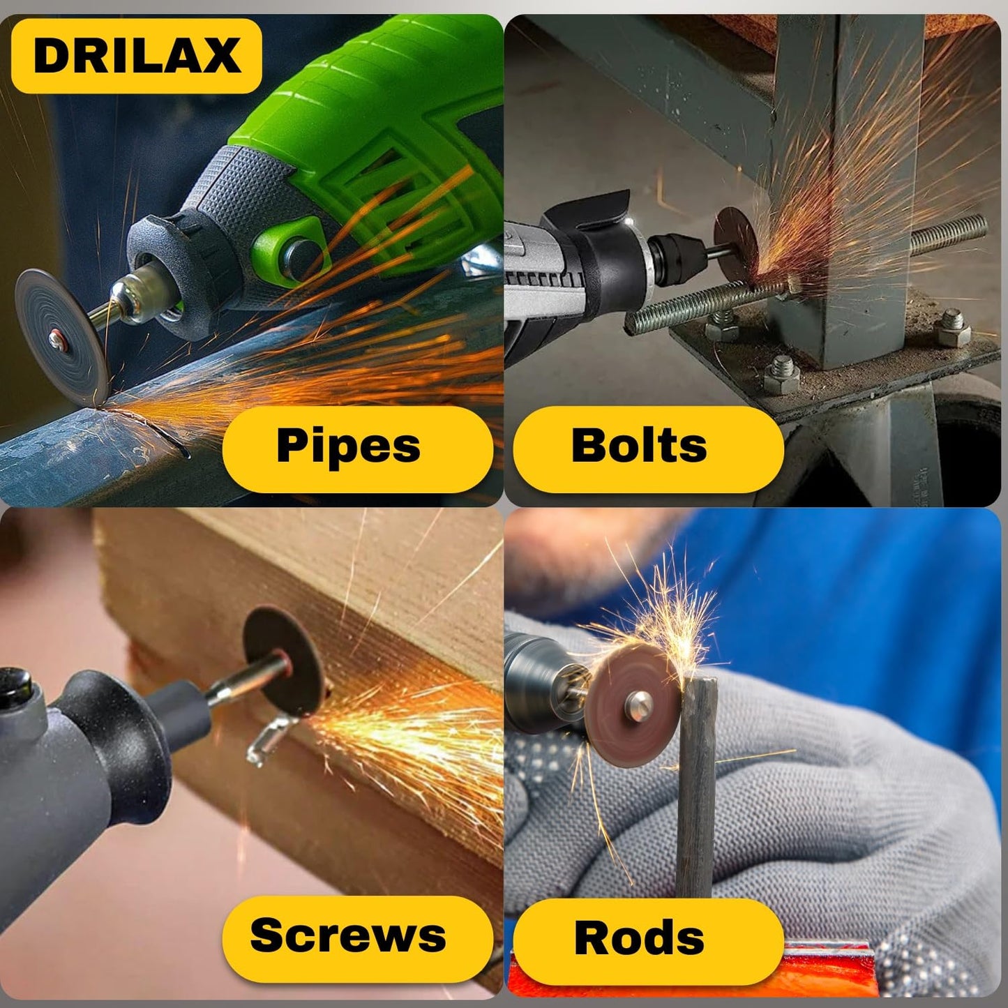 Fiberglass Reinforced Cut-Off Wheels 50 Pieces 1 1/4 inch Diameter Abrasive Cutting Tool Disc with 4 402 Mandrels Included Rotary Discs Compatible with Dremel 426 426b drilax-tools