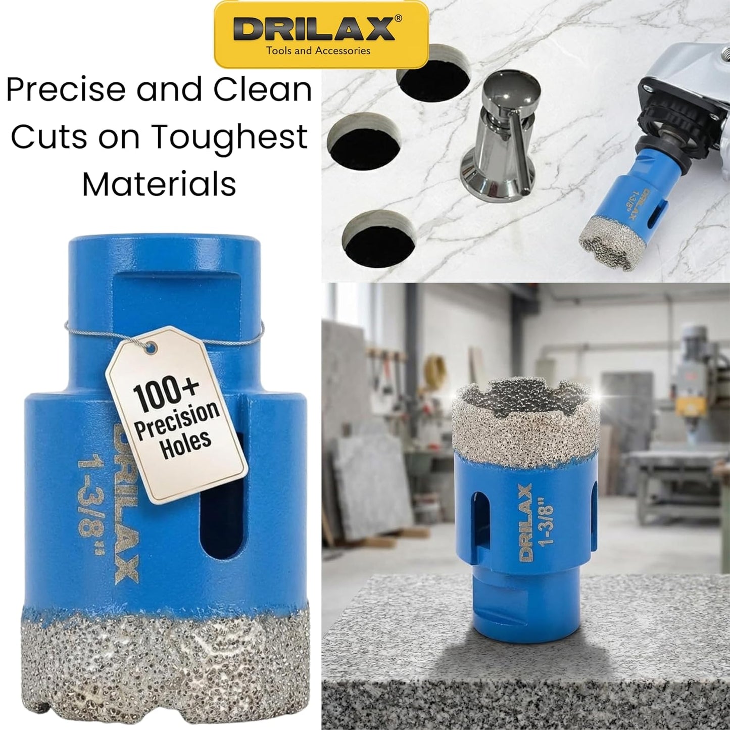 1-3/8 Inch Diamond Hole Saw | 5/8"-11 Angle Grinder | Concrete & Tile