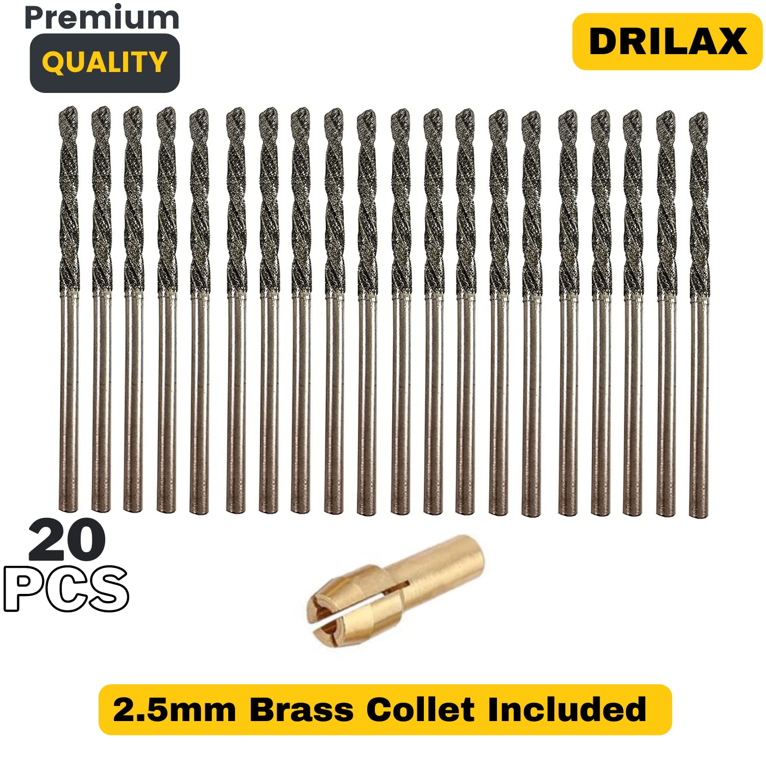 Diamond Drill Bit 2.5mm 20 Pieces Set Twist Tip Glass Drilling Making Jewelry Necklace Earrings Pendants Bracelets with Sea Shells Beach Rocks Ceramic Porcelain Gemstones drilax-tools