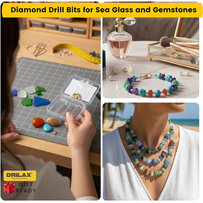 Drilax Diamond Drill Bits for Glass, Stones, Jewelry & Lapidary (1mm to 2.5 mm) 24 Pcs Set Collets Included