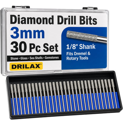 30pc 3mm Diamond Drill Bit Set for Sea Glass | Drilax