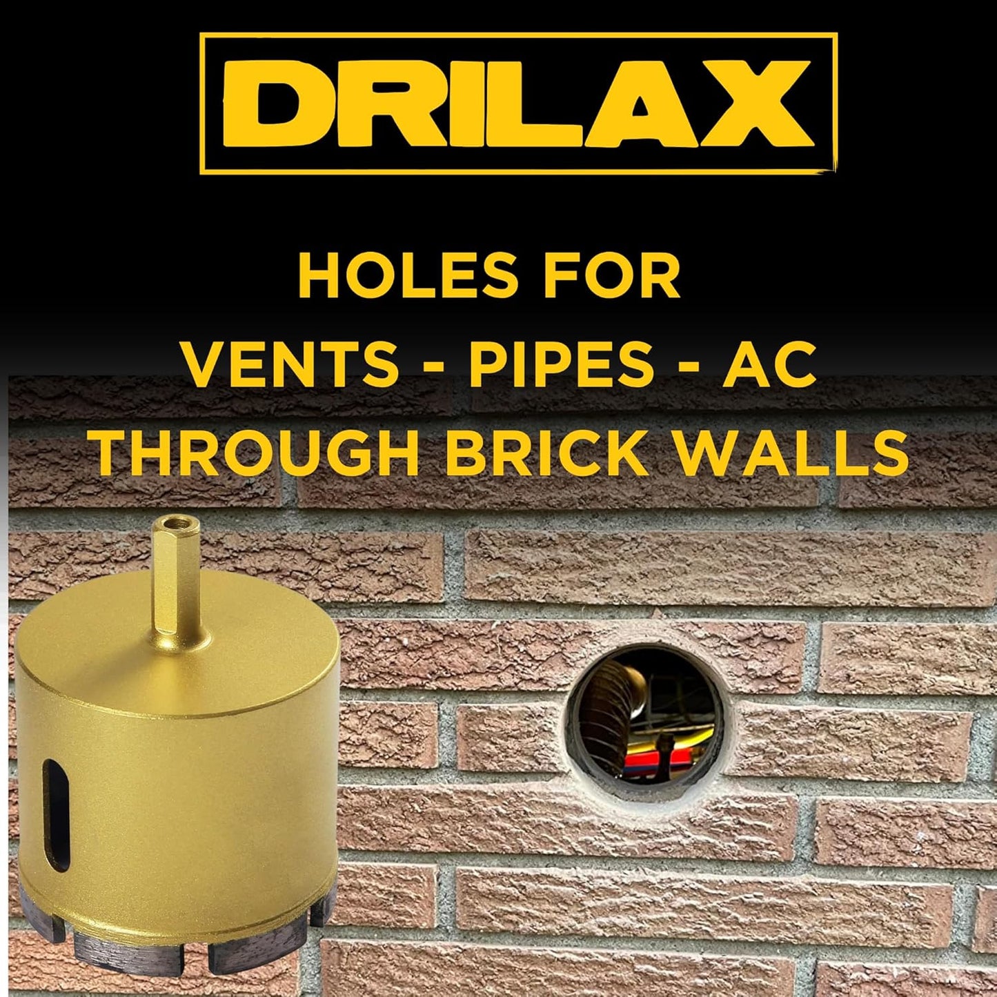 Drilax 2" Diamond Masonry Hole Saw – Heavy-Duty Dry Core Drill Bit for Brick, Stone & Concrete – 3/8" Shank