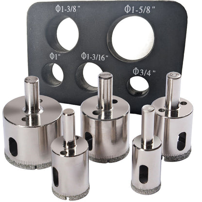 Drilax 5 Pcs Diamond Drill Bit Set 3/4", 1", 1-3/16", 1-3/8", 1-5/8" Wet Cutting Tiles, Glass, Fish Tanks, Marble, Granite, Ceramic, Porcelain, Bottle drilax-tools