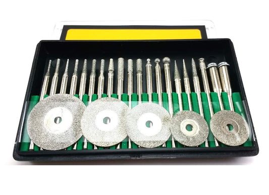 25-piece diamond burr and cut-off disc set in storage case