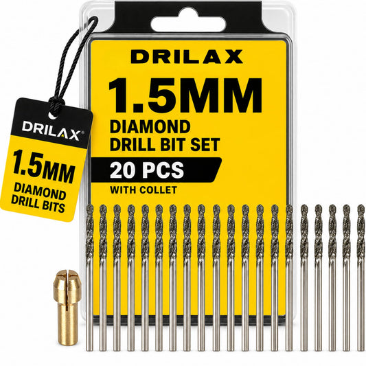 Drilax 1.5mm diamond drill bit set, 20 bits with collet