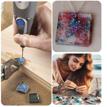 Drilling sea glass by hand for jewelry making