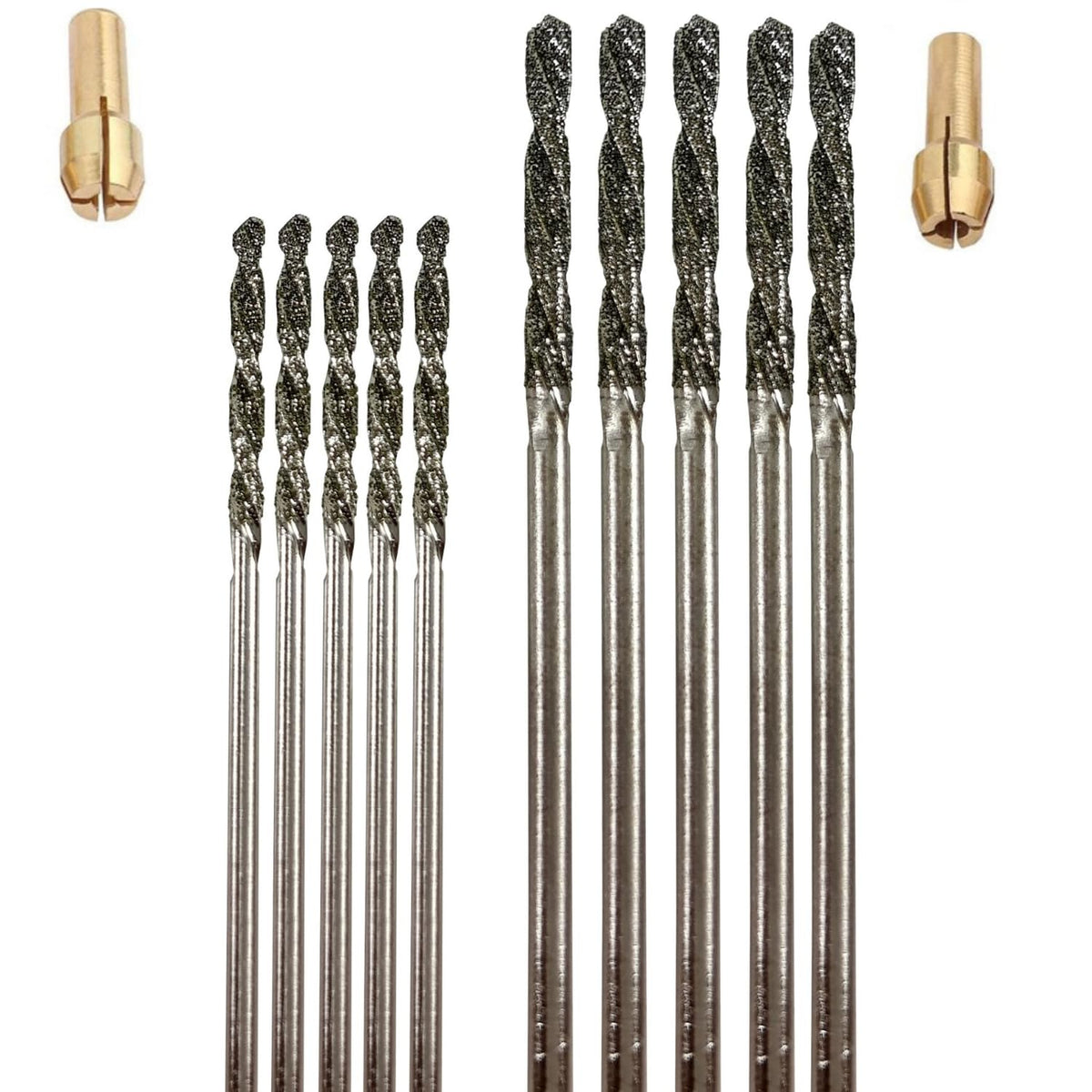 10-piece 1.5mm and 2mm diamond drill bits with 2 collets