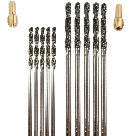 Drilax 10-piece 1.5mm and 2mm diamond drill bits with 2 collets