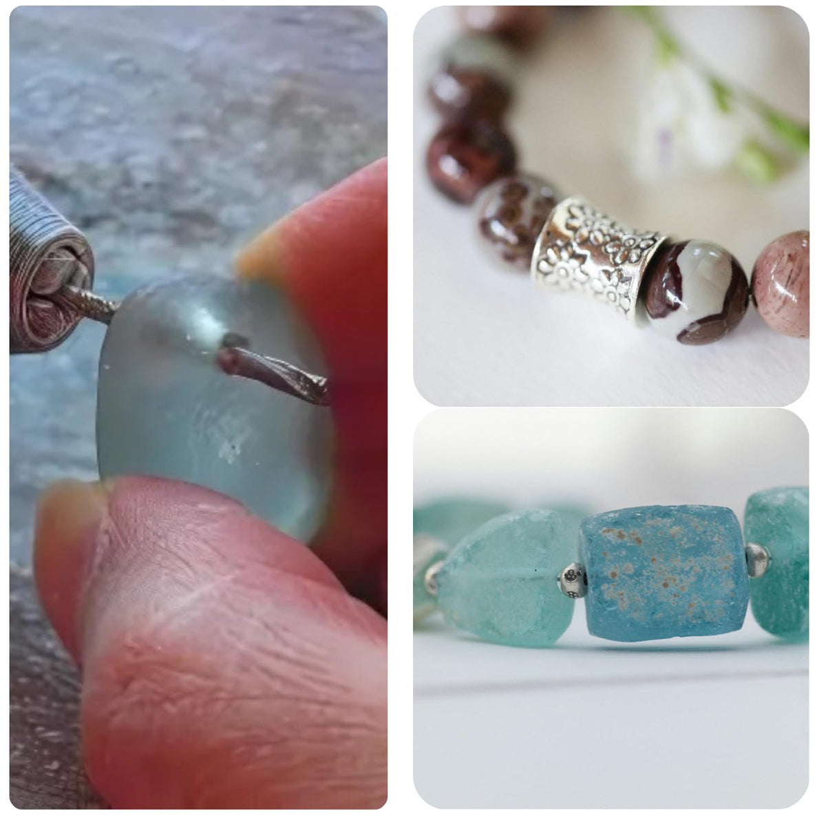 Drilling sea glass and beads with small diamond drill bits