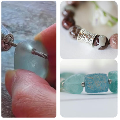 Drilling sea glass and beads with small diamond drill bits