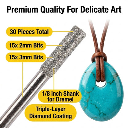 30 pieces: 15 x 2mm and 15 x 3mm bits, 1/8 inch shank, triple-layer coating