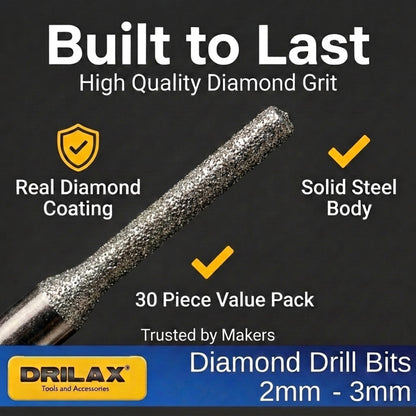 2mm to 3mm diamond drill bit with real diamond coating and solid steel body