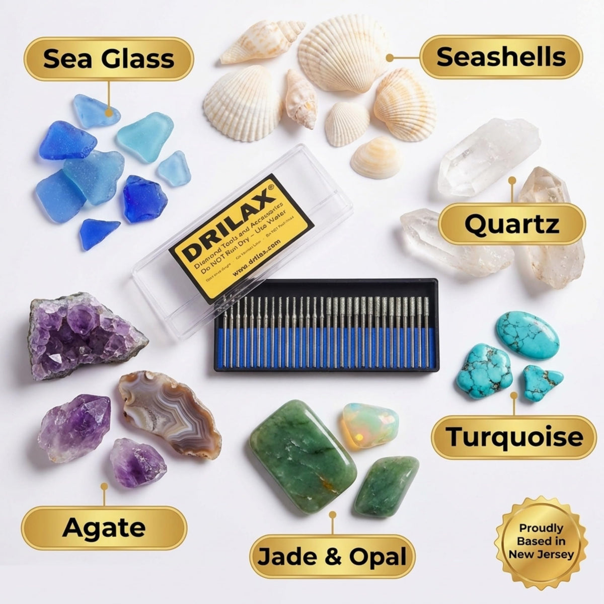 Diamond drill bits for sea glass, seashells, quartz, turquoise, agate, jade and opal