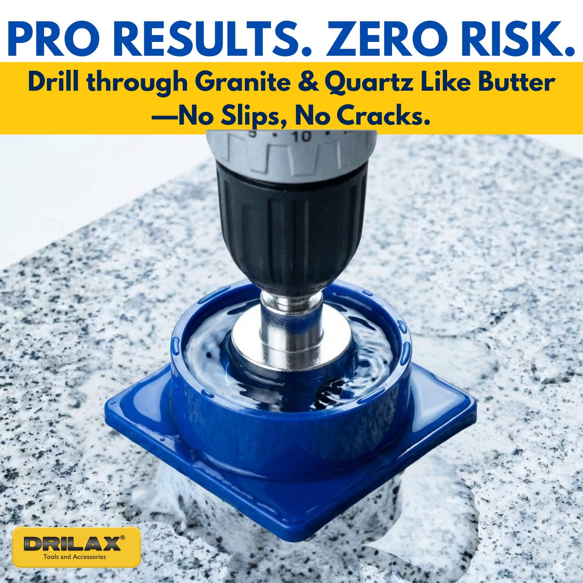 Drilling granite and quartz with the water delivery guide – no slips, no cracks