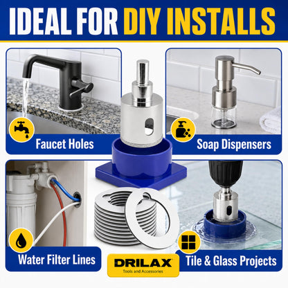 Ideal for faucet holes, soap dispensers, water filter lines, tile and glass projects