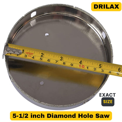 DRILAX 5.5 inch diamond hole saw with measurement tape showing exact size for accurate drilling
