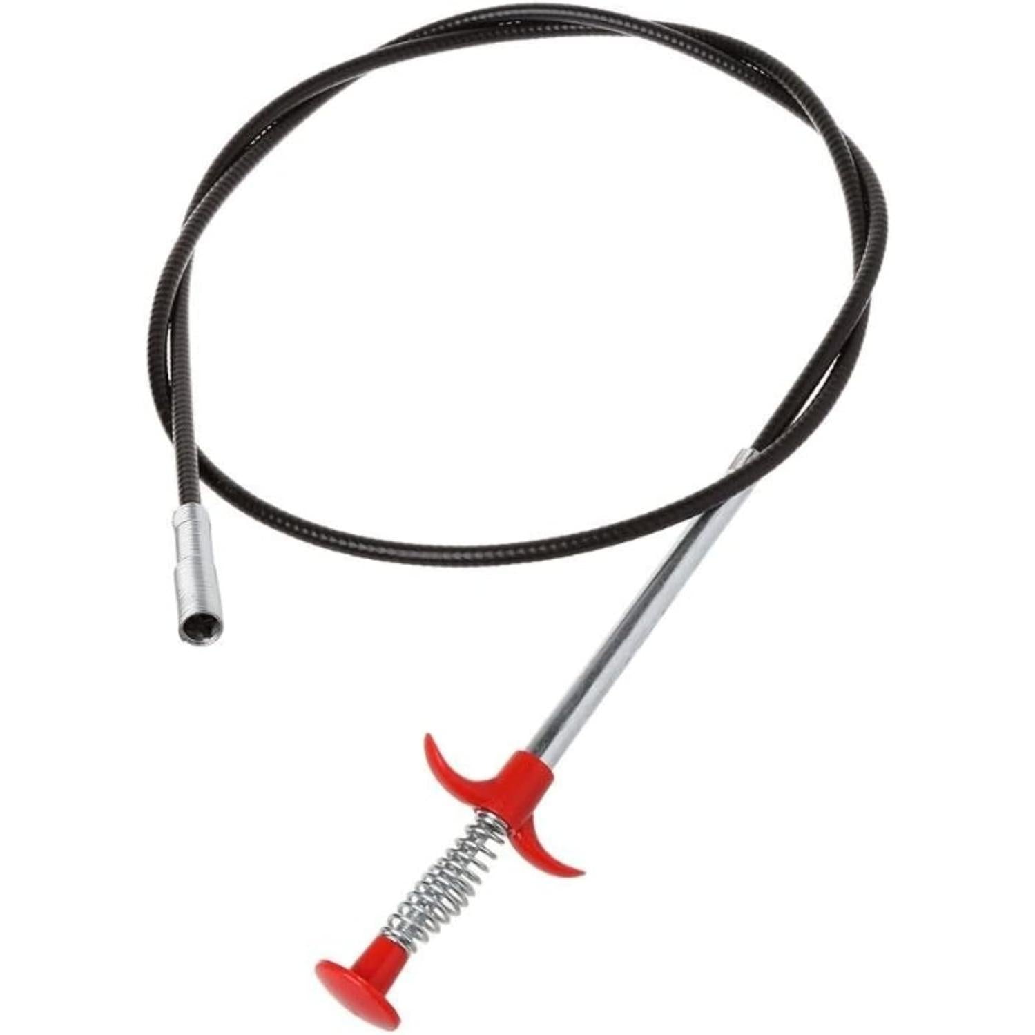 DRILAX flexible grabber drain cleaning tool with long bendable cable and red trigger handle