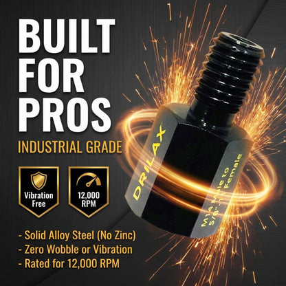 Solid alloy steel adapter rated for 12,000 RPM