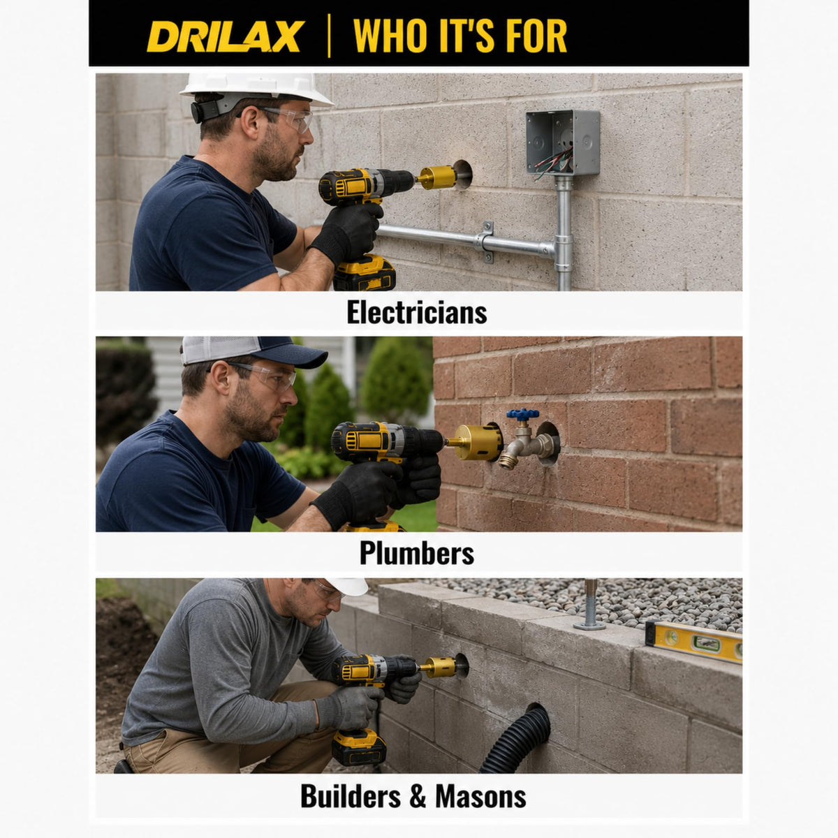 Who it's for: electricians, plumbers, builders and masons drilling through masonry