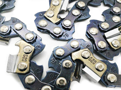 Drilax chainsaw chain close up showing rivets and sharp cutters remington pole saw chain replacement