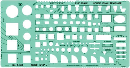 Timely T-316 house plan drafting template, 3/16 inch scale
