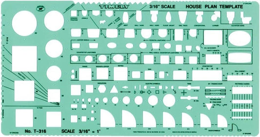 Timely T-316 house plan drafting template, 3/16 inch scale