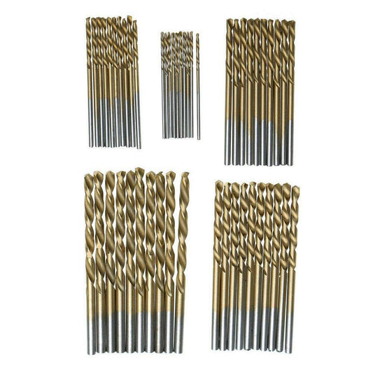 50 titanium-coated HSS drill bits, 10 each of 1, 1.5, 2, 2.5 and 3 mm