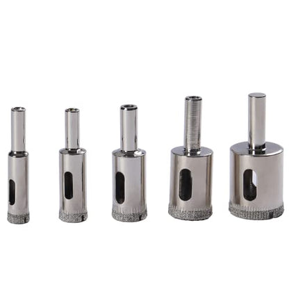 Drilax Diamond Drill Bit Hole Saw Drilling 3/8 1/2 5/8 3/4 1 Granite Ceramic Porcelain Tiles Pot Glass Bottle Lamp Quartz Slate Set 5 Pieces