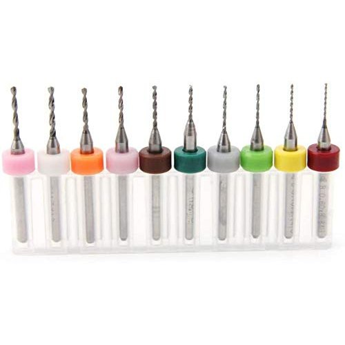 Micro Mini 10 pcs 0.6mm 0.7mm 0.8mm 0.9mm 1.0mm 1.1mm 1.2mm 1.3mm 1.4mm 1.5mm Tungsten Carbide Bits 1/8 inch Shank Compatible with Dremel Precision Drill Bit Set