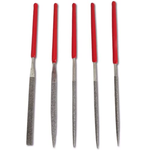 DRILAX Diamond Coated Needle File Set 5 Pcs 5-1/2″ Long Sharpening Tool Kit Various Shapes