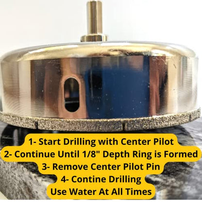 DRILAX 4.5 inch tile hole saw for ceramic with depth ring features and center pilot instructions