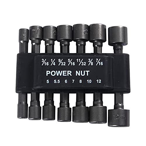 Drilax 14 Pcs Quick-Change Power Nut Driver Standard Metric Hex Shank Drill Bit Set Socket Screwdriver Wrench 3/16, 1/4, 9/32, 5/16, 11/32, 3/8, 7/16 inch 5, 5.5, 6, 7, 8, 10, 12 mm