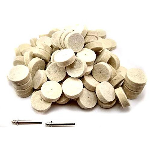DRILAX Wool Felt Buffing Wheels 102 Pieces 429 Compatible with Dremel Polishing Kit for Jewelry 1 Diameter Thick 2 Screw Mandrel 401 1/8 inch Shank Rotary Tool