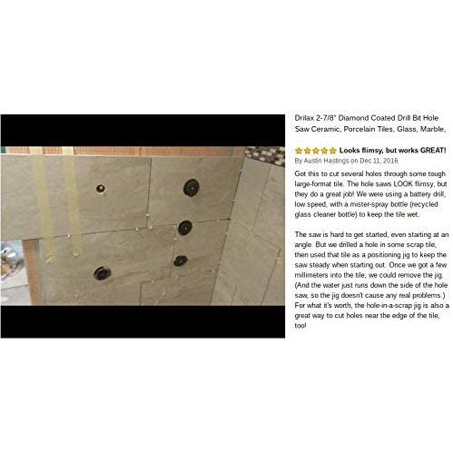 Drilax 2 3/4 inch Diamond Drill Bit Hole Saw Ceramic Porcelain Tiles Glass Granite Quartz 2.75 2-3/4 Single Pack