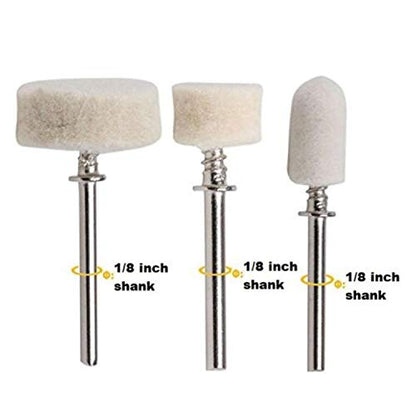 DRILAX 88 Pcs Wool Felt Polishing Buffing Waxing Pad Head Wheel Set Conical Point and Mandrel Kit Fit Dremel Wen Rotary Tools